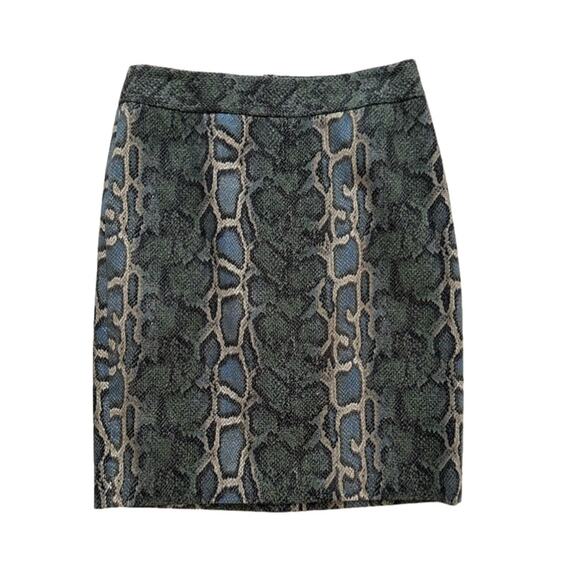 LOFT Pencil Skirt Blue Green Tan Snake Skin Print Knee Length Skirt Size 0 NEW - Picture 9 of 9